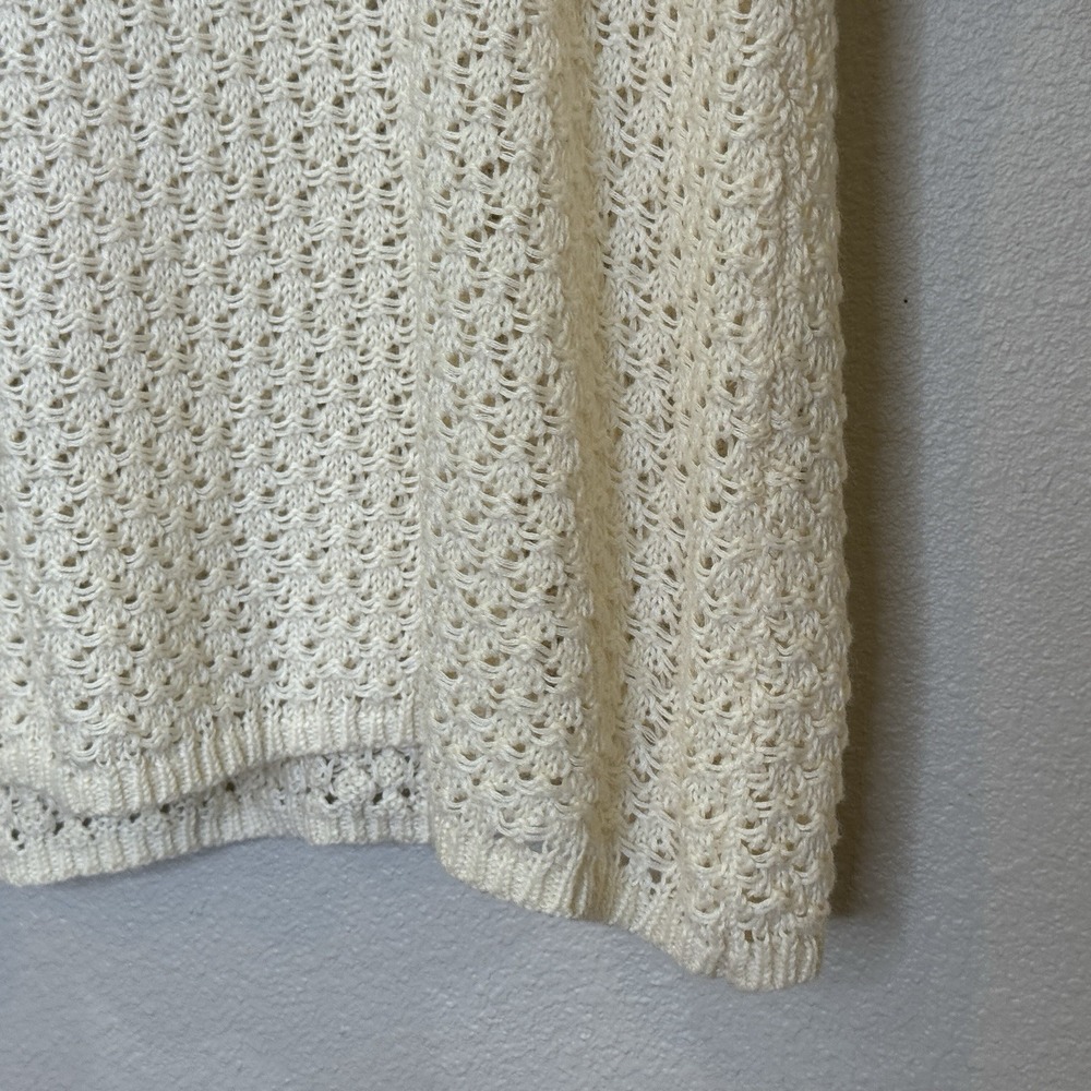 Chico's Open Knit Sweater Womens Size 1 Off White 3/4 Sleeve Round Neck Pullover - Picture 4 of 8